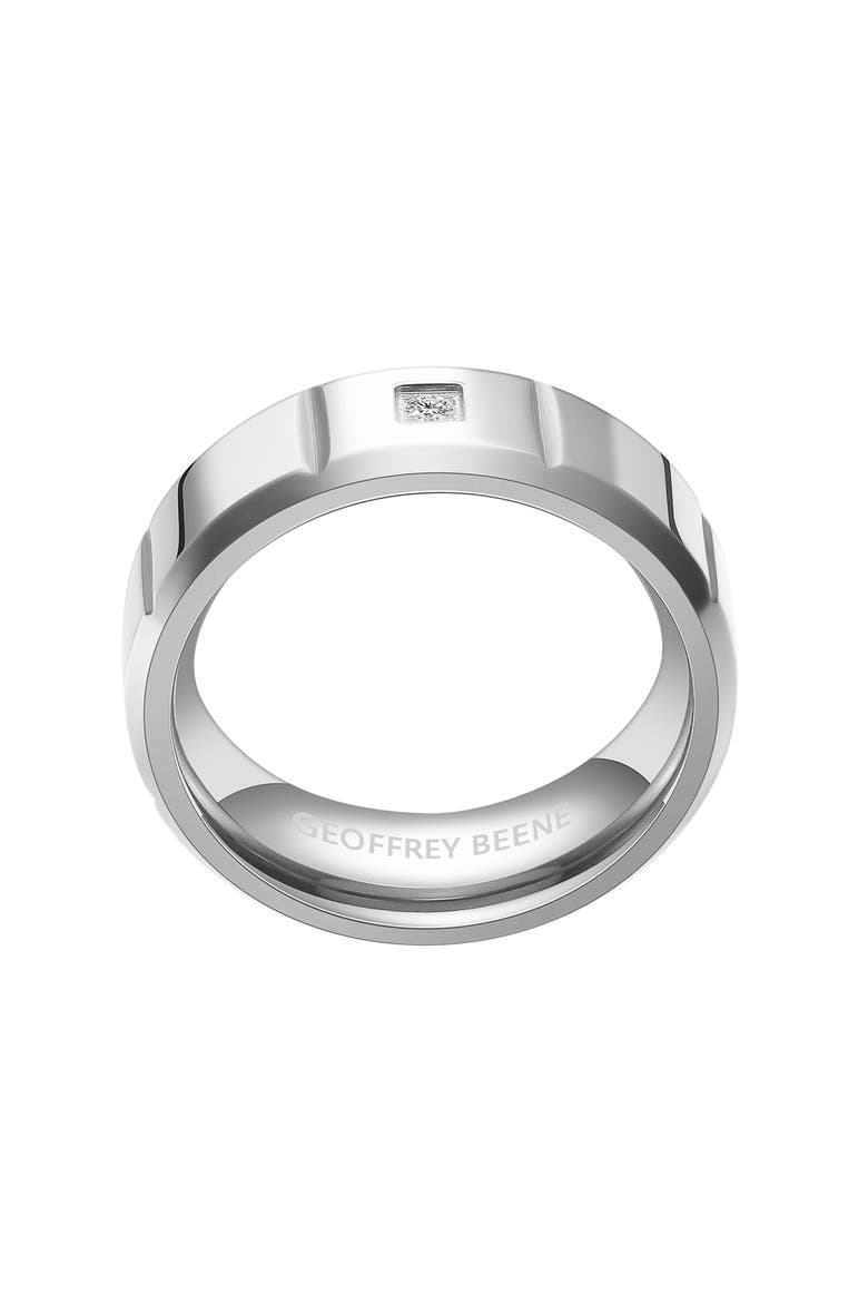 Men's Stainless Steel Cubic Zirconia Band Ring, Alternate, color, SILVER