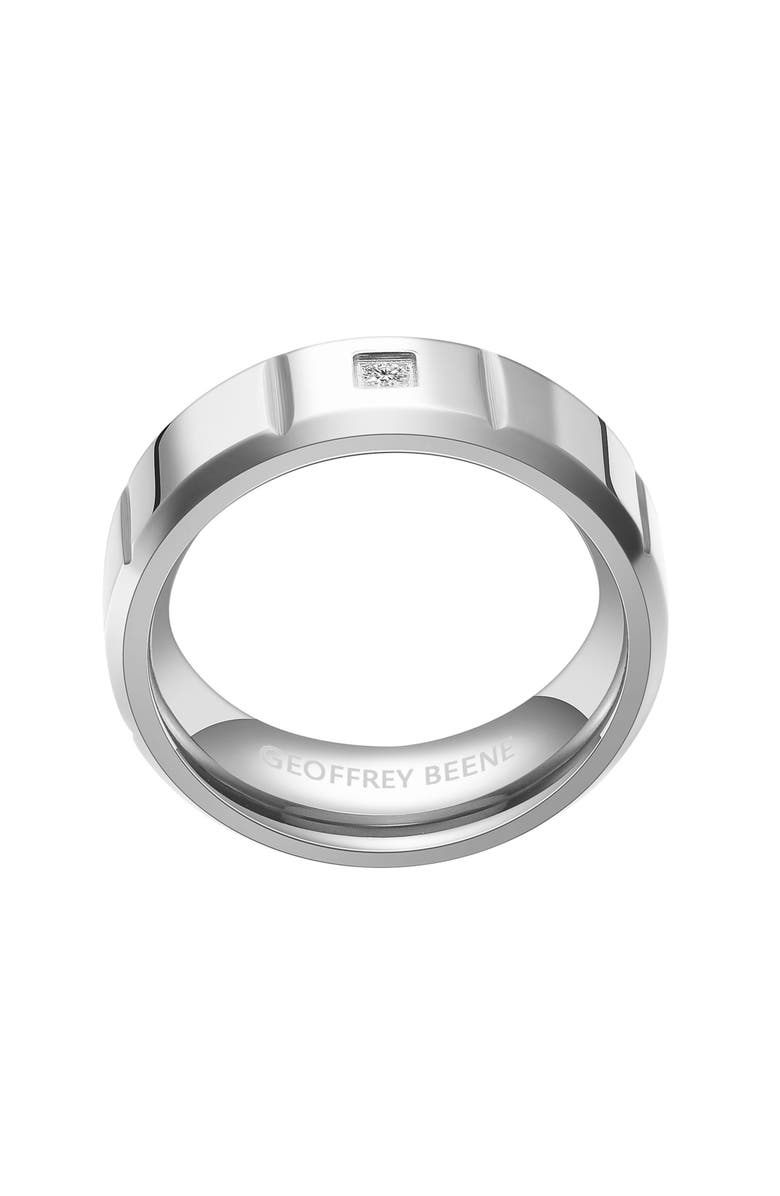 GEOFFREY BEENE Men's Stainless Steel Cubic Zirconia Band Ring, Alternate, color, Silver