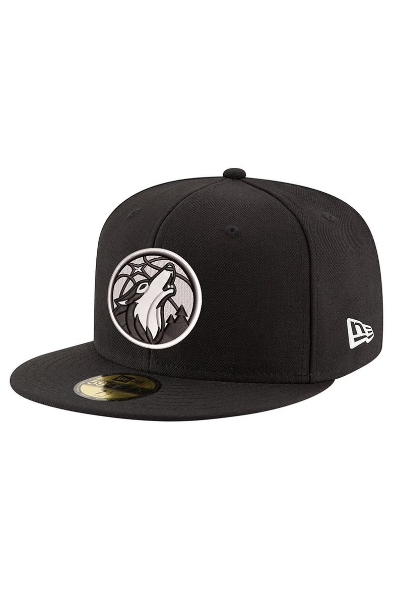 Men's New Era Black/White Minnesota Timberwolves 59FIFTY Fitted Hat, Main, color, Black