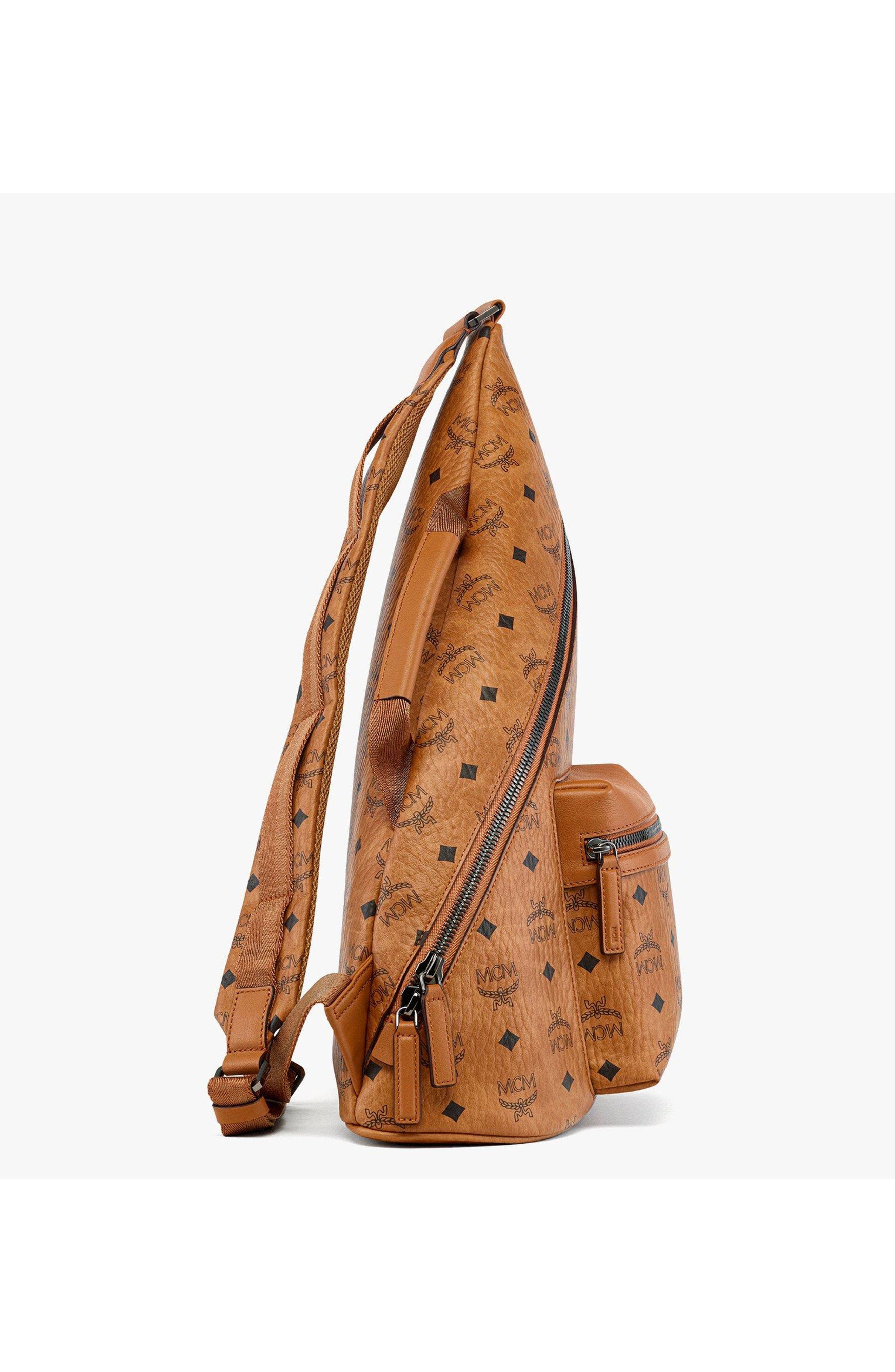 MCM Aren Sling in Visetos, Alternate, color, Cognac