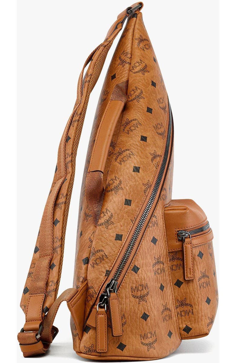 MCM Aren Sling in Visetos, Alternate, color, Cognac