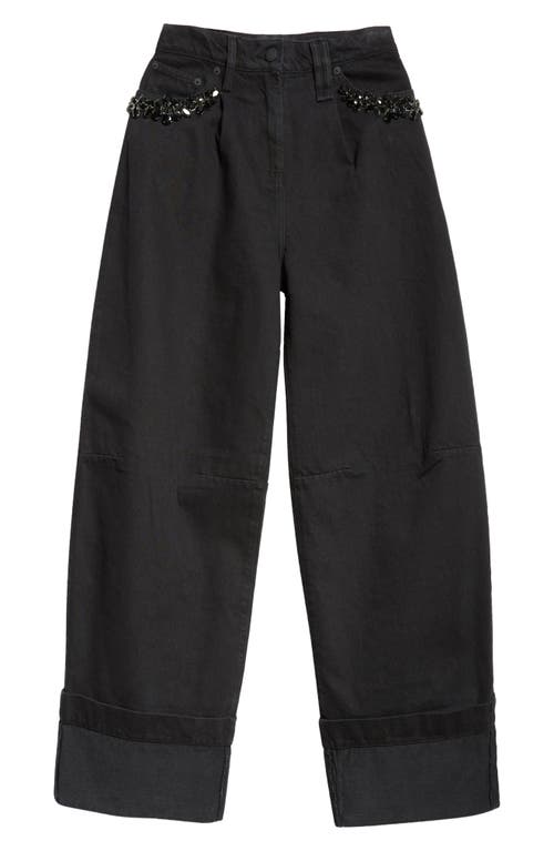 Simone Rocha Turbo Crystal Embellished Wide Leg Puddle Carpenter Jeans In Black/jet