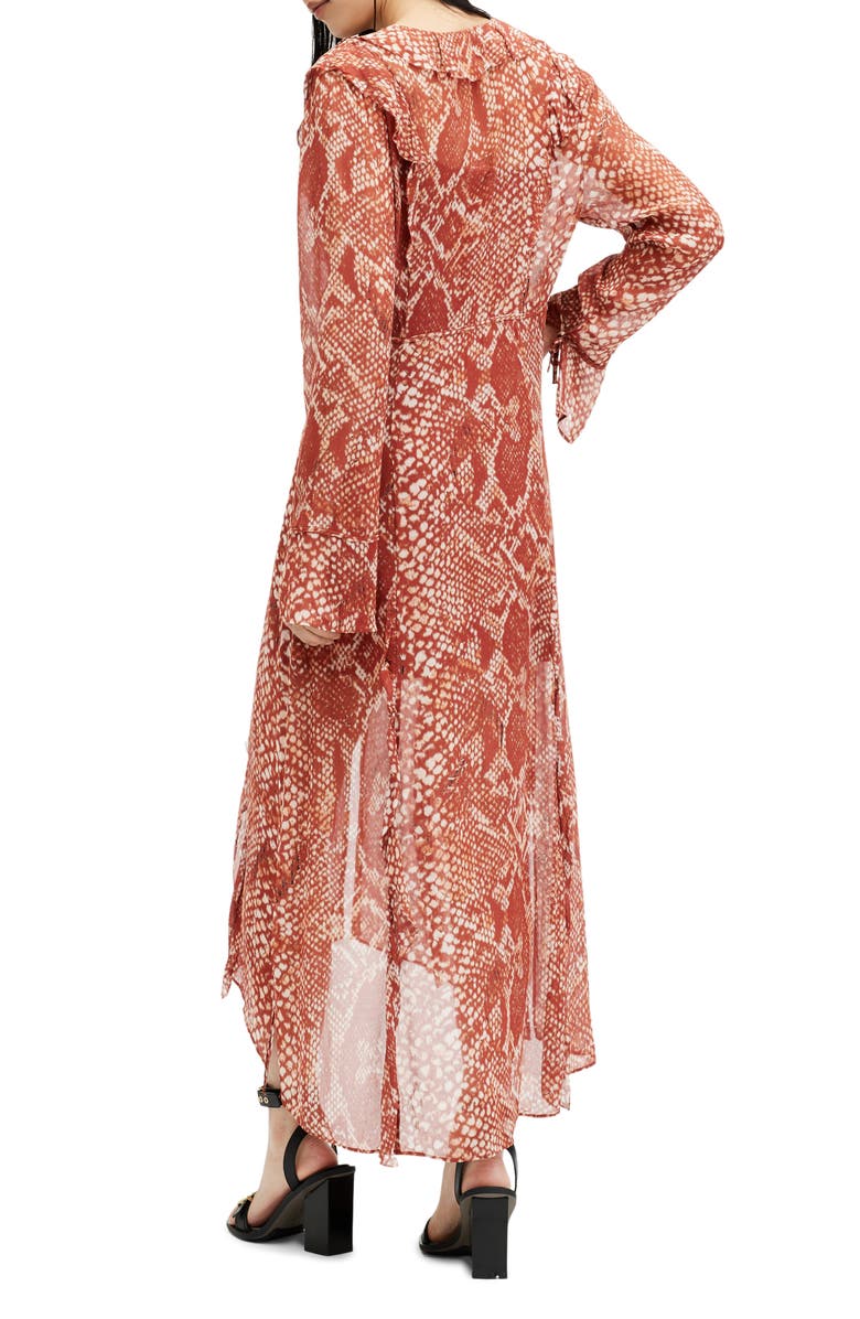 AllSaints Liana Waimea Snakeskin Print Long Sleeve High-Low Dress, Alternate, color, 