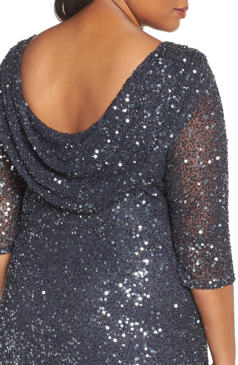 Pisarro Nights Draped Back Beaded Dress, Alternate, color, 