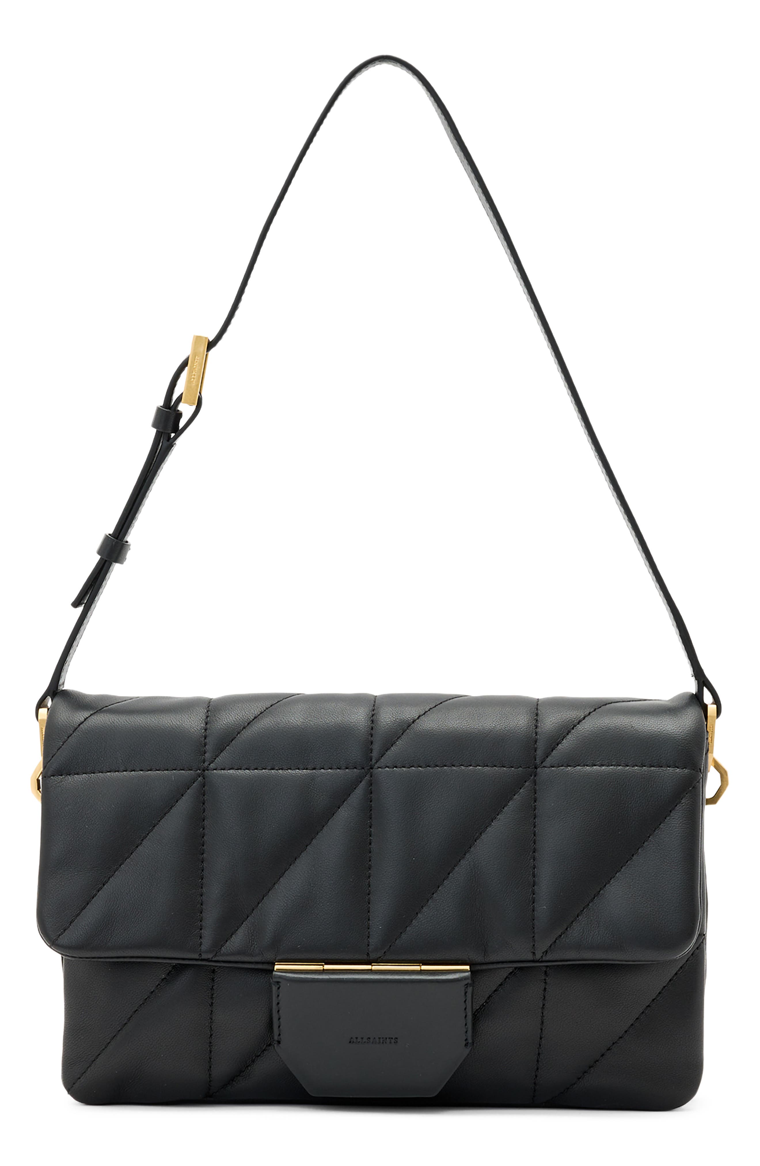 AllSaints Ondine Quilted Leather Shoulder Bag, Main, color, Black