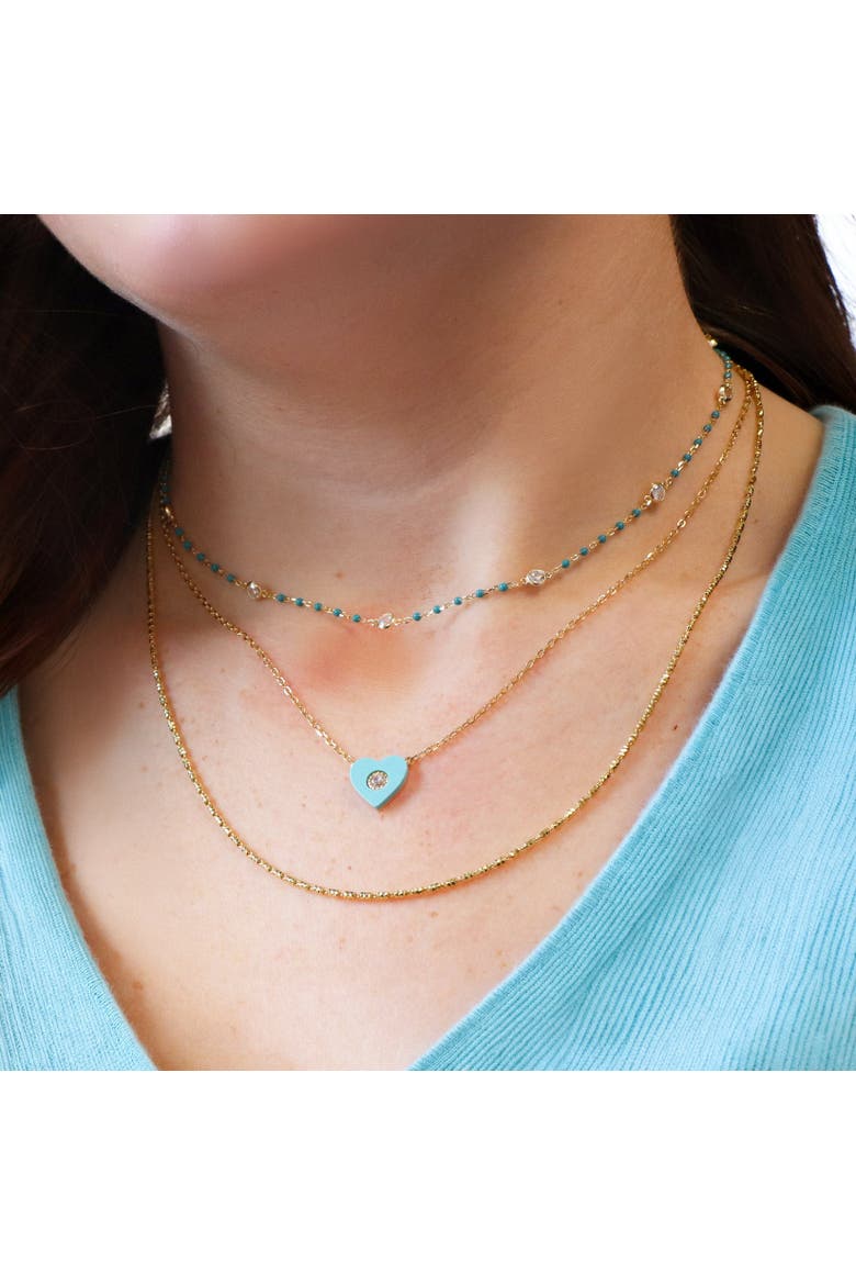 Turquoise CZ Single Heart Necklace, Alternate, color, Turquoise
