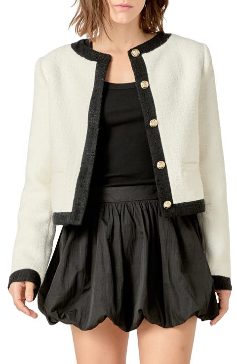 Collarless Tweed Jacket