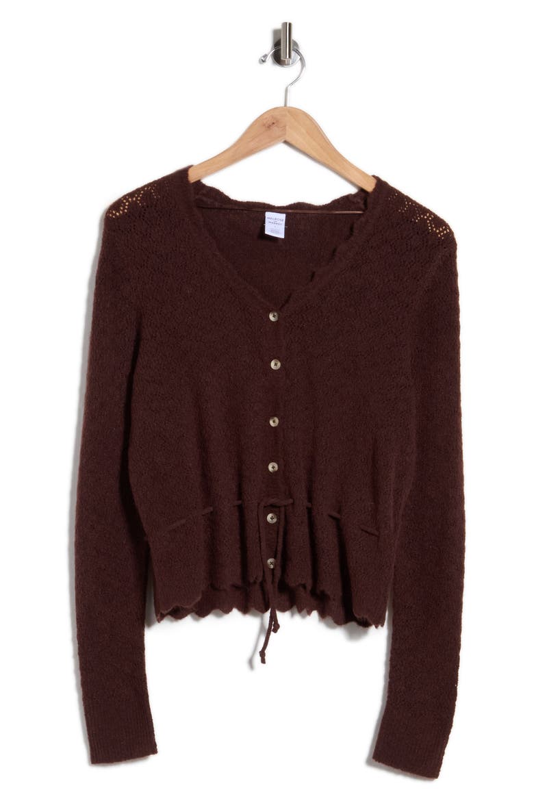 Pointelle Cardigan, Alternate, color, BROWN CHICORY