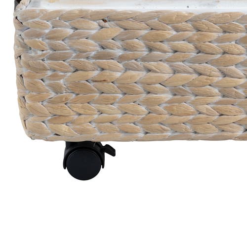 Happimess Chett Minimalist Hand-woven Hyacinth/wood Underbed Storage Bin With Wheels And Handles In White