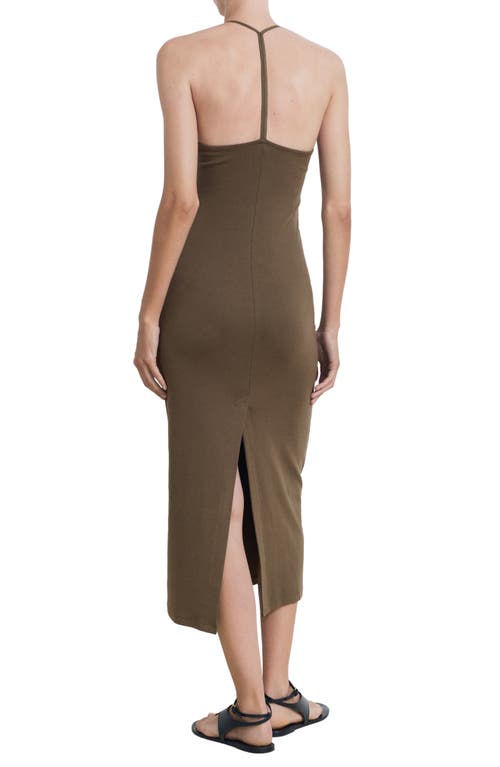 Mango Fitted V-neck Maxi Dress With Open Back In Green