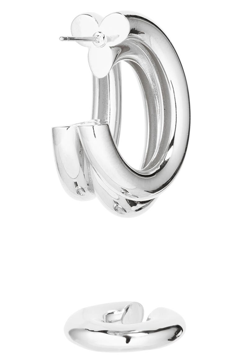 Triple Loop Hoop Earrings & Ear Cuff Set, Alternate, color, SILVER