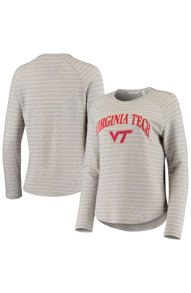 CAMP DAVID Women's Heathered Gray Virginia Tech Hokies Seaside Striped French Terry Raglan Pullover Sweatshirt, Main, color, 