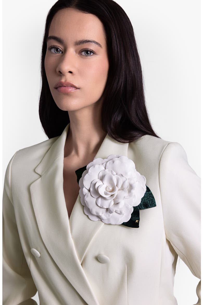 The Large White Gardenia Floral Brooch, Alternate, color, White