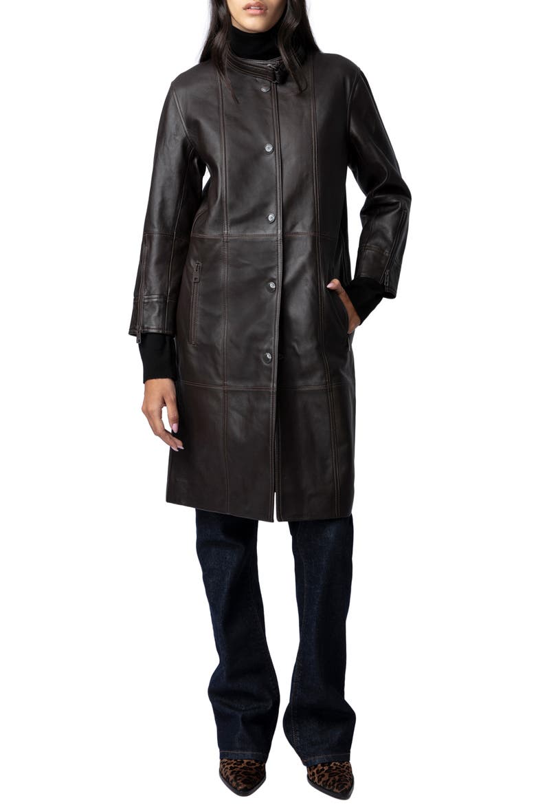 Mira Leather Coat, Main, color, CHOCOLATE
