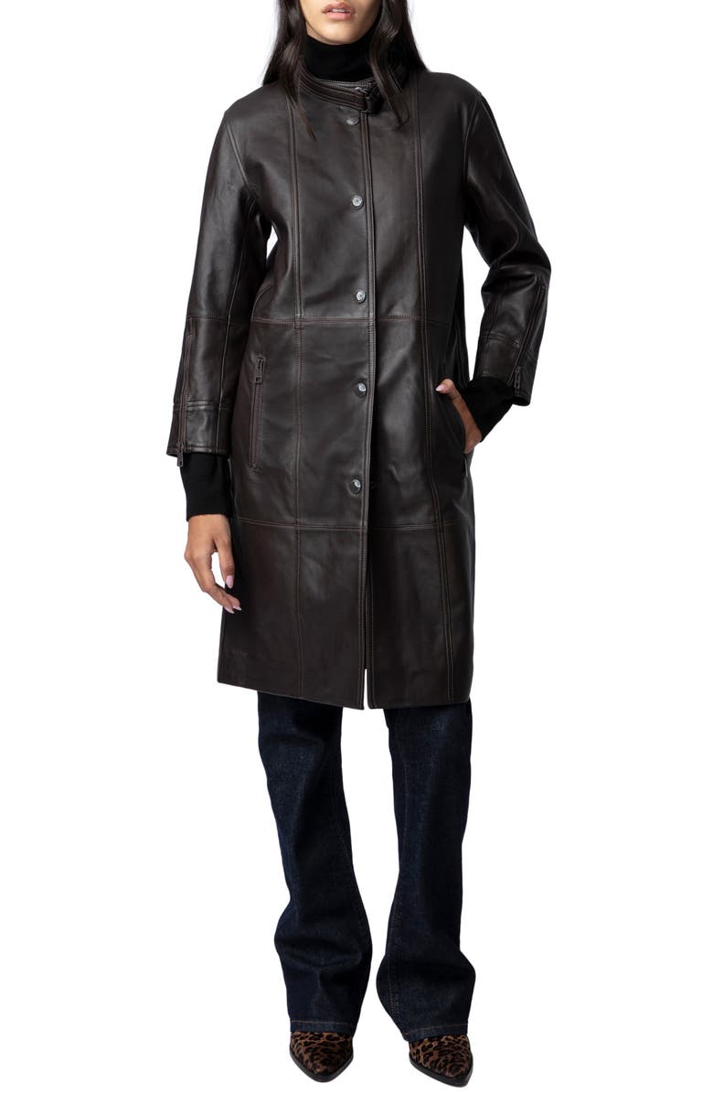 Zadig & Voltaire Mira Leather Coat, Main, color, 