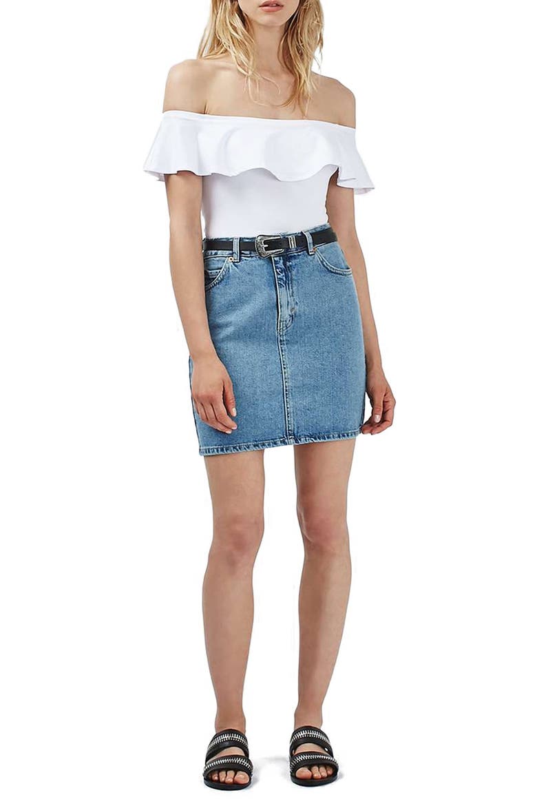 Ruffle Off the Shoulder Bodysuit, Alternate, color, WHITE