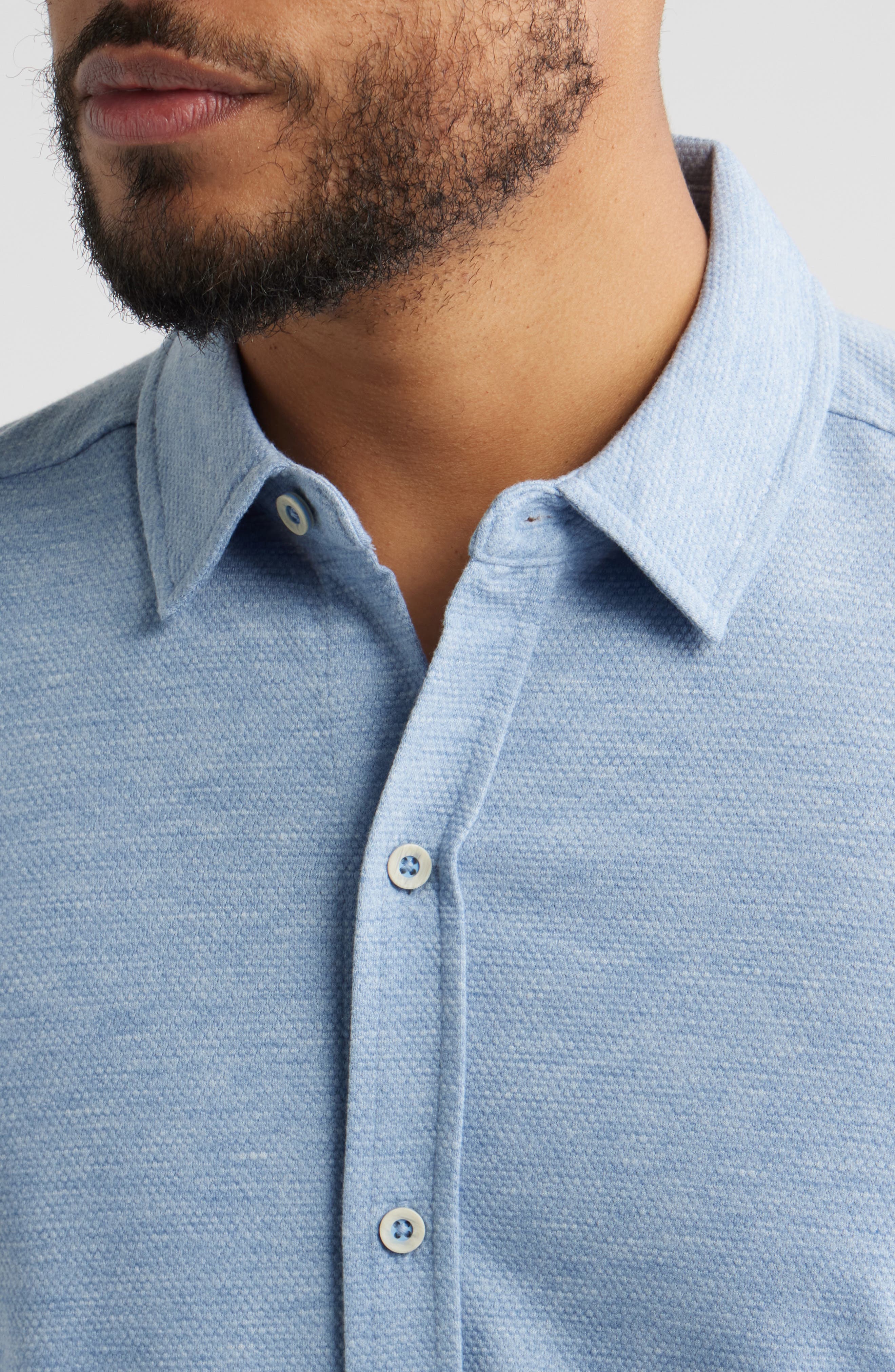 Bennett Short Sleeve Heathered Cotton Blend Button-Up Shirt - image 2