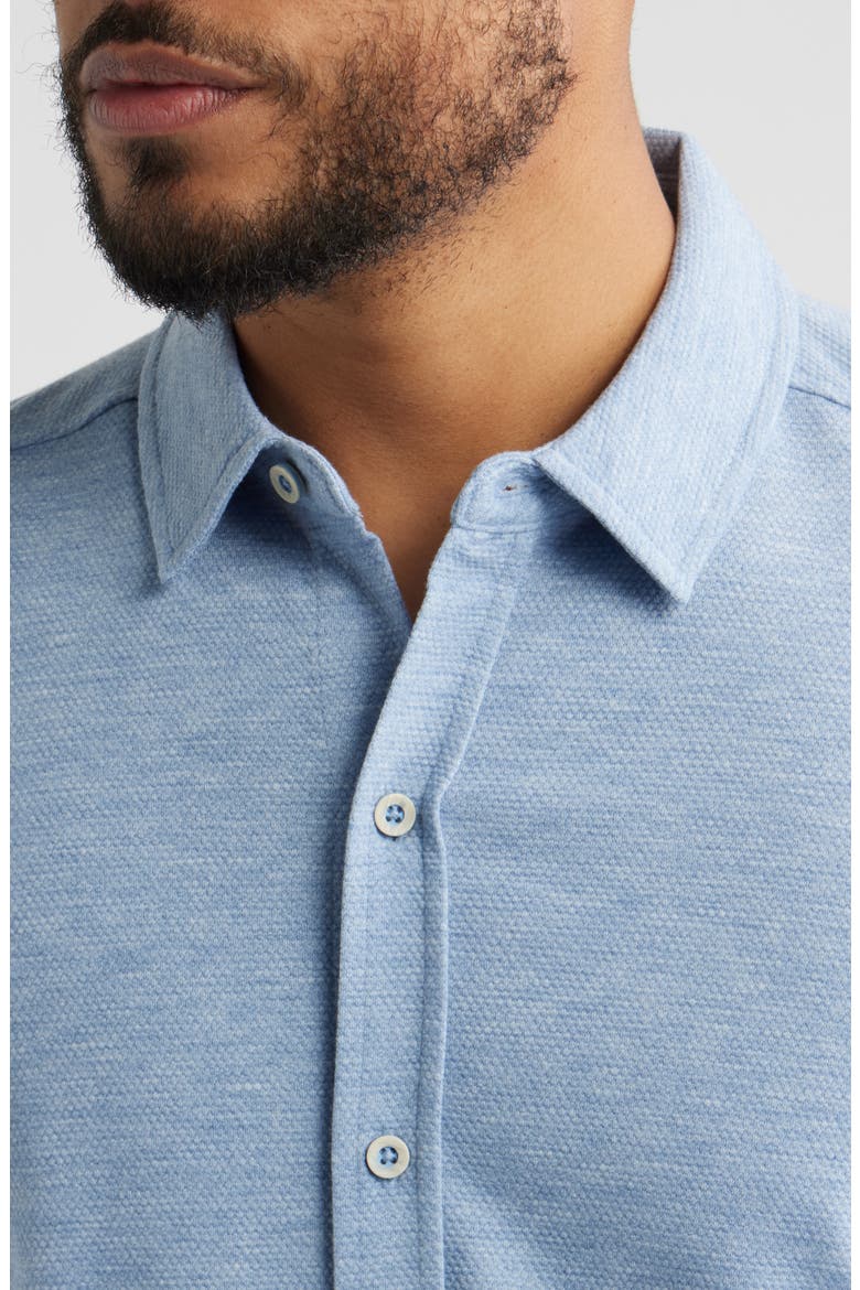 Bennett Short Sleeve Heathered Cotton Blend Button-Up Shirt, Alternate, color, LIGHT BLUE HONEYCOMB