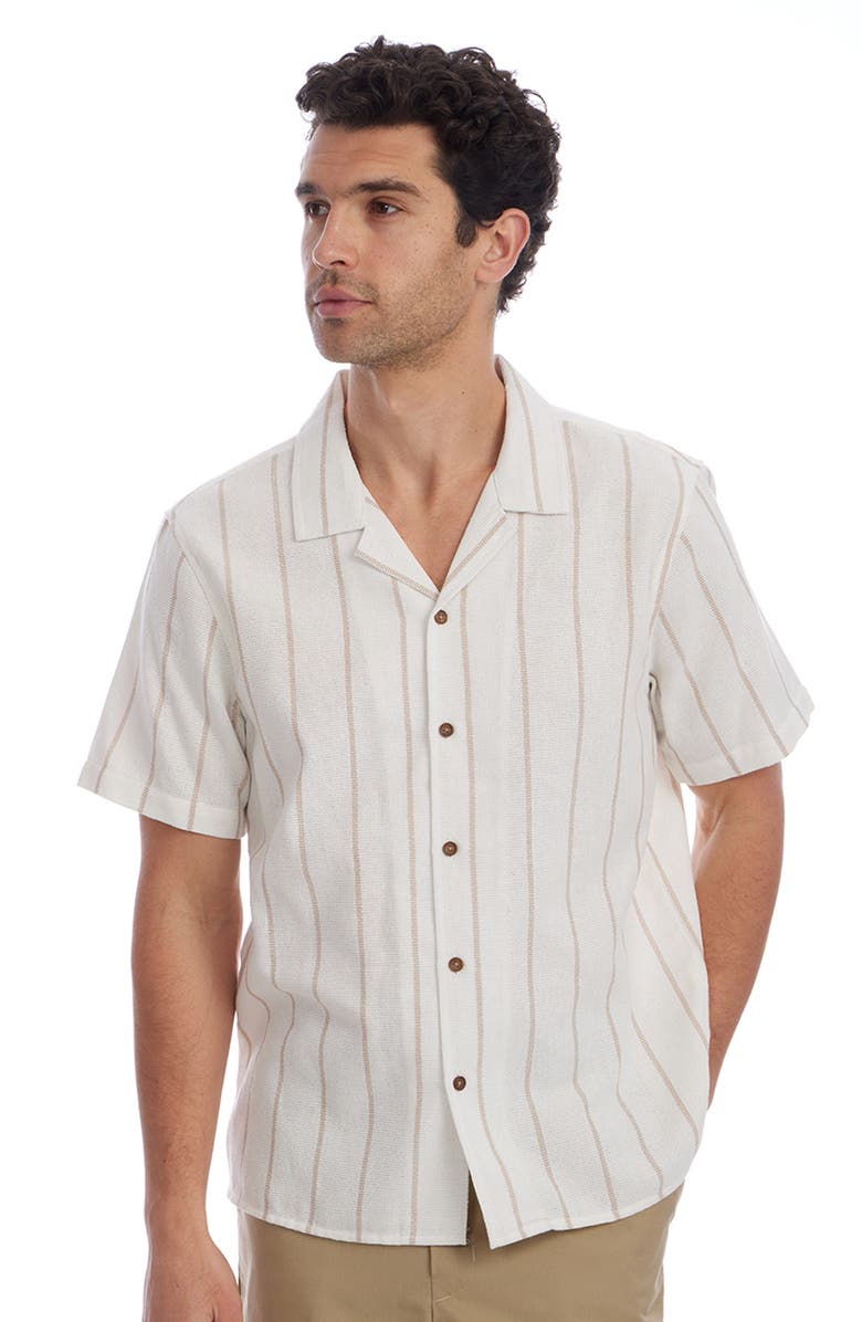 PX Vertical Stripe Camp Shirt, Alternate, color, Ecru