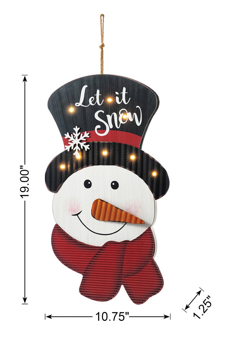 19"H Lighted 3D Wooden Metal Snowman Wall Decor, Alternate, color, Red