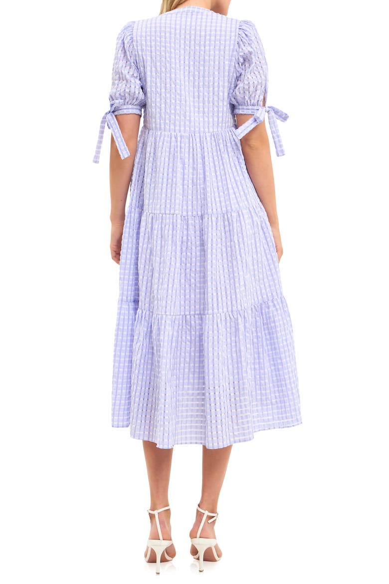 Gingham Tiered Midi Dress, Alternate, color, LAVENDER