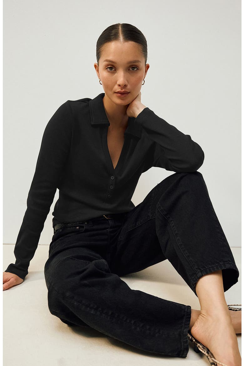 Collar Rib Top, Alternate, color, BLACK
