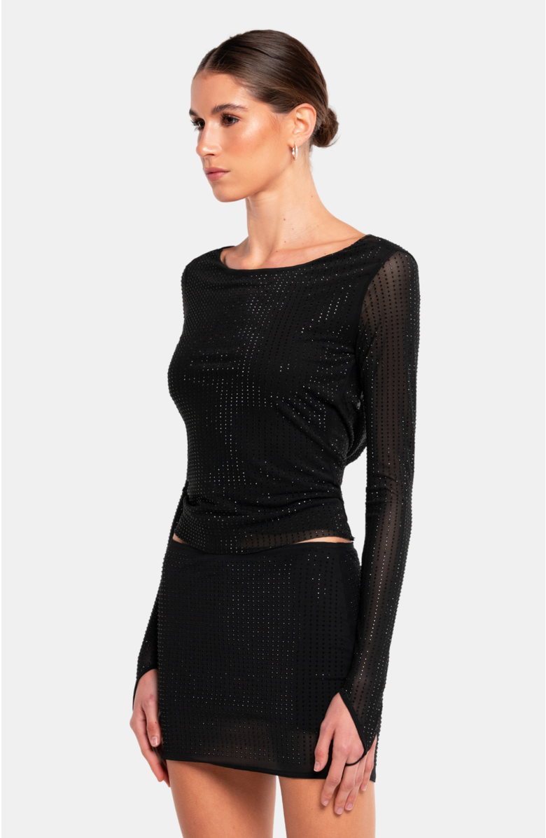 OW Collection Mesha Rhinestone Blouse, Alternate, color, Black