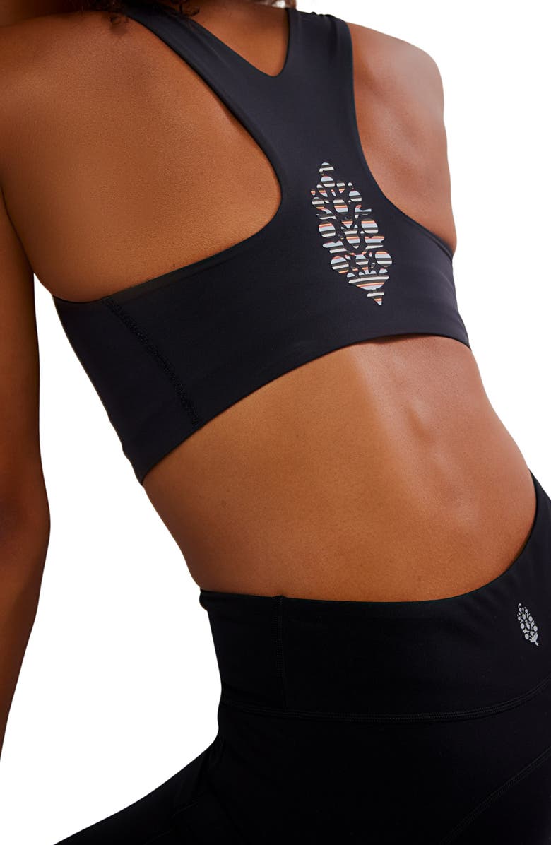 FREE PEOPLE MOVEMENT Win Win Printed Sports Bra, Alternate, color, Black