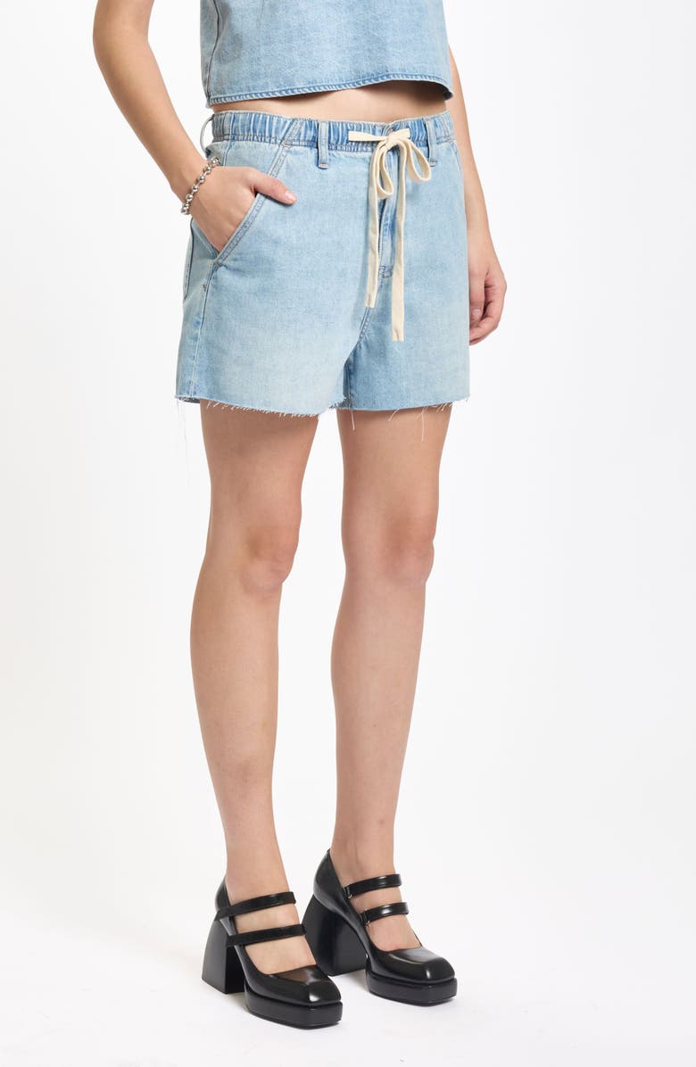 DAZE Poolside Denim Cutoff Drawstring Shorts, Alternate, color, Charmed