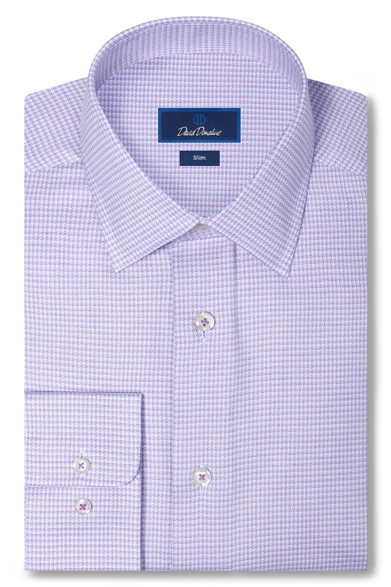 Slim Fit Microcheck Stretch Cotton Twill Dress Shirt, Main, color, BERRY/ SKY