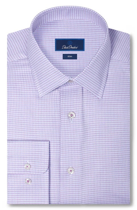 Slim Fit Microcheck Stretch Cotton Twill Dress Shirt