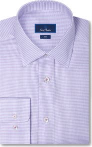 David Donahue Slim Fit Microcheck Stretch Cotton Twill Dress Shirt