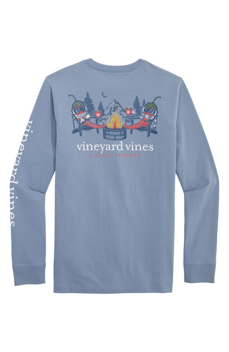 vineyard vines Kids' Chilly Peppers Long Sleeve Cotton Graphic Pocket T-Shirt, Alternate, color, Summer Evening
