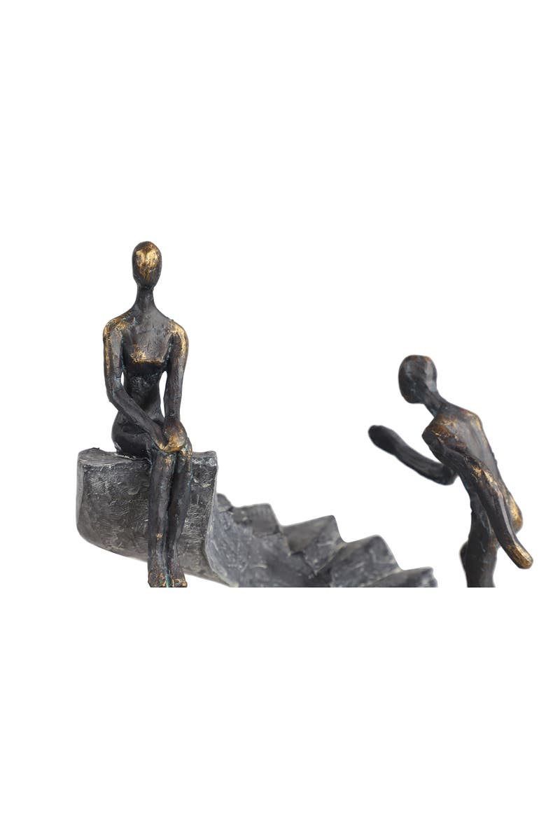 Black Polystone People Sculpture with Stairs, Alternate, color, BLACK