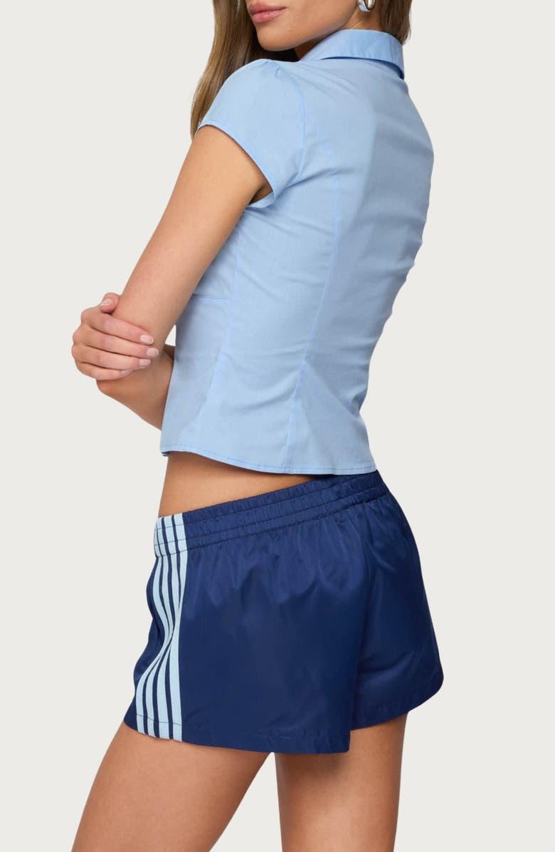 EDIKTED Massie Cap Sleeve Crop Button-Up Shirt, Alternate, color, Light-Blue