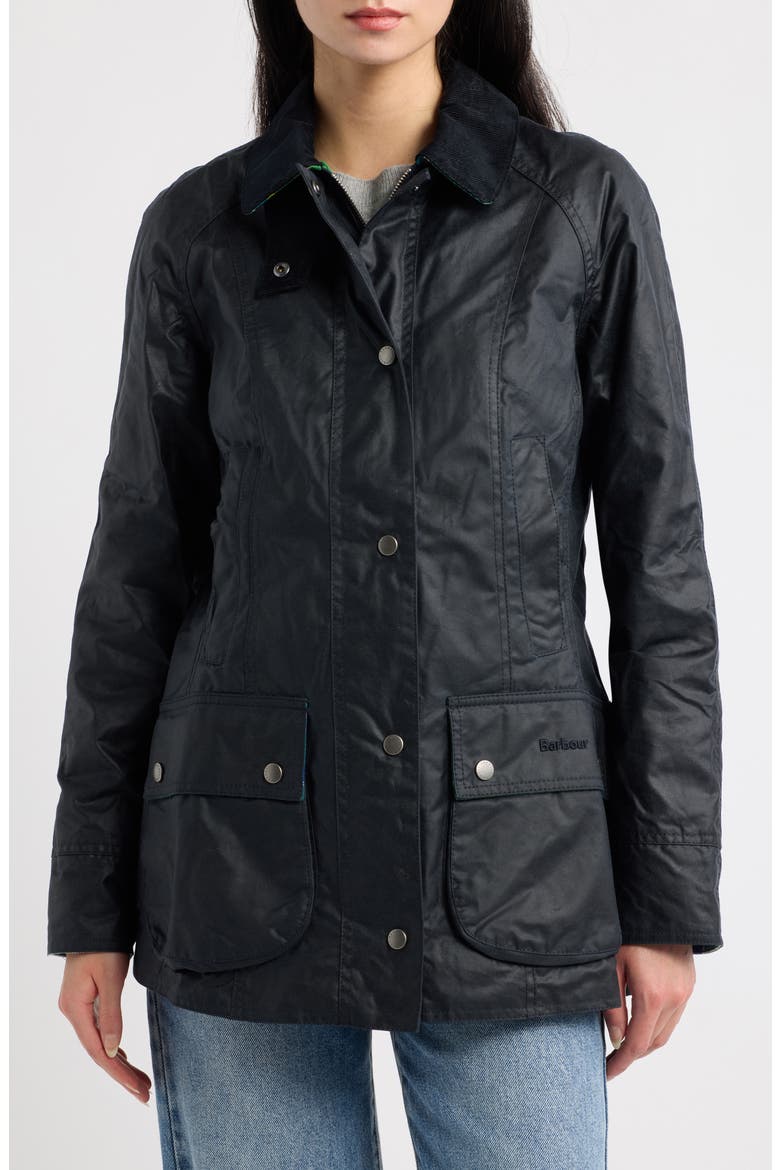 125th Anniversary Beadnell Waxed Cotton Jacket, Alternate, color, NAVY/ SEATTLE TARTAN