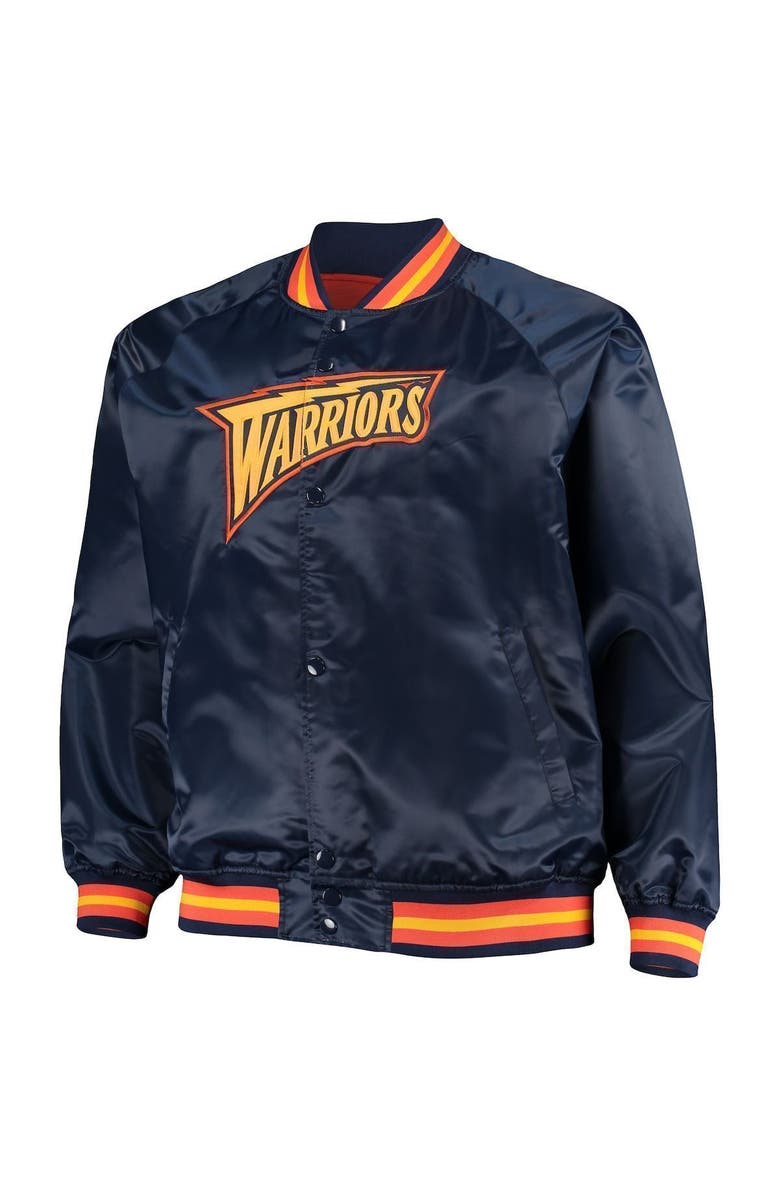 Mitchell & Ness Men's Mitchell & Ness Navy Golden State Warriors Big & Tall Hardwood Classics Raglan Satin Full-Snap Jacket, Alternate, color, Navy