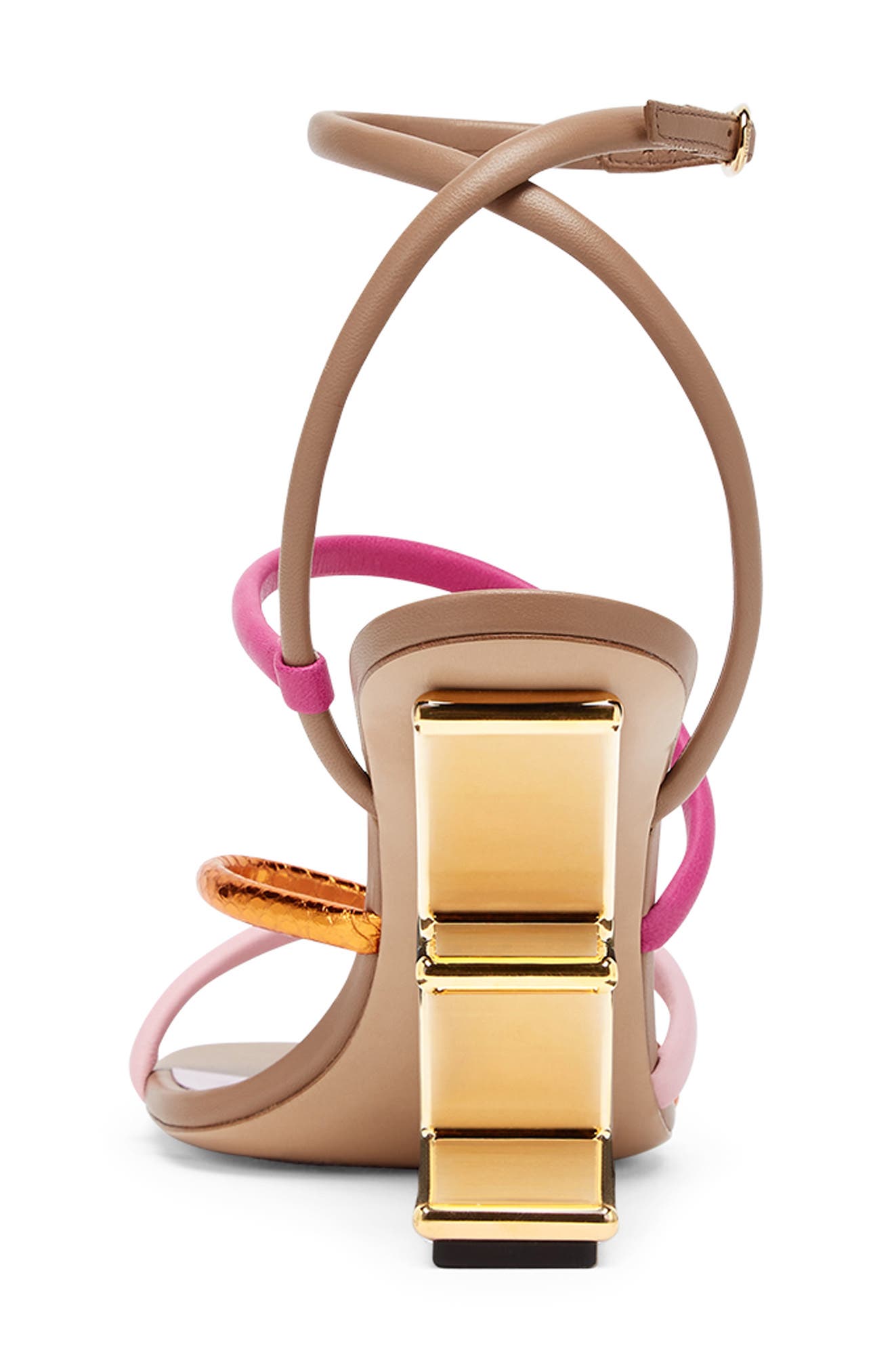 First F Heel Strappy Sandal, Alternate, color, PINK ORANGE MULTI