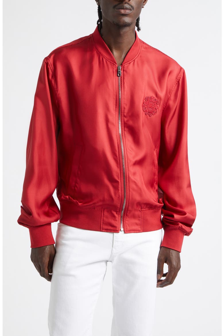 Silk Satin Baseball Jacket, Main, color, R0012 ROSSO SCURO