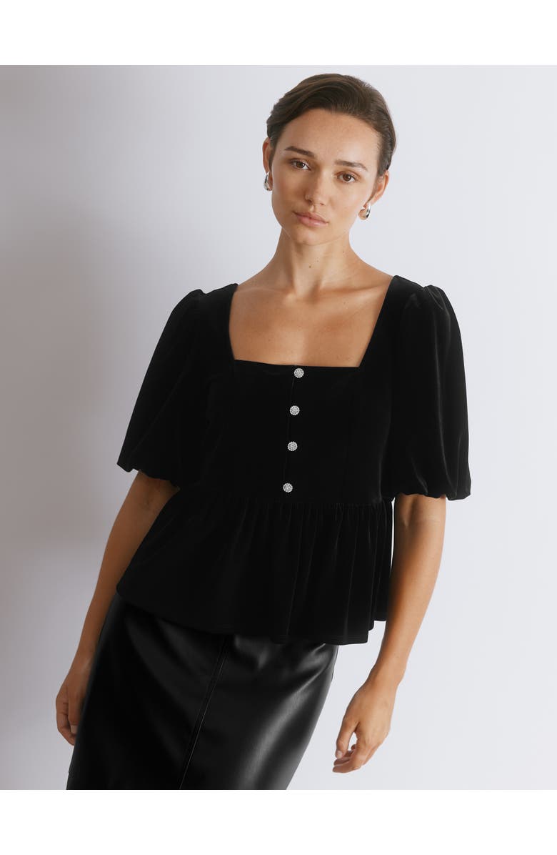 Albaray Diamonte Velvet Puff Sleeve Top, Main, color, Black