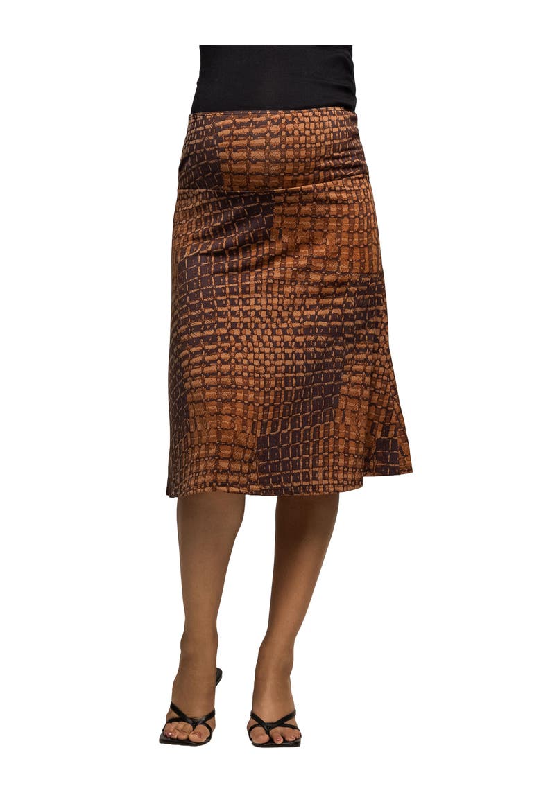 Geometric Print Knee Length Skirt, Main, color, Brown Multi