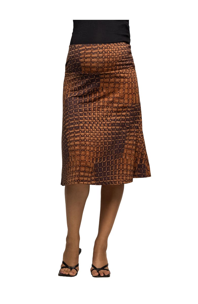 24seven Comfort Apparel Geometric Print Knee Length Skirt, Main, color, Brown Multi