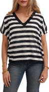 CYRUS Striped V Neck Cap Sleeve Sweater