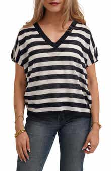 CYRUS Striped V Neck Cap Sleeve Sweater
