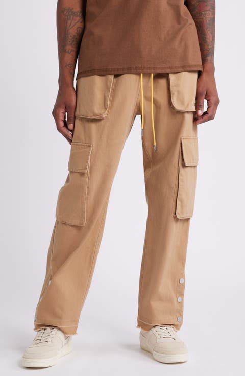 Raw Hem Cotton Cargo Pants
