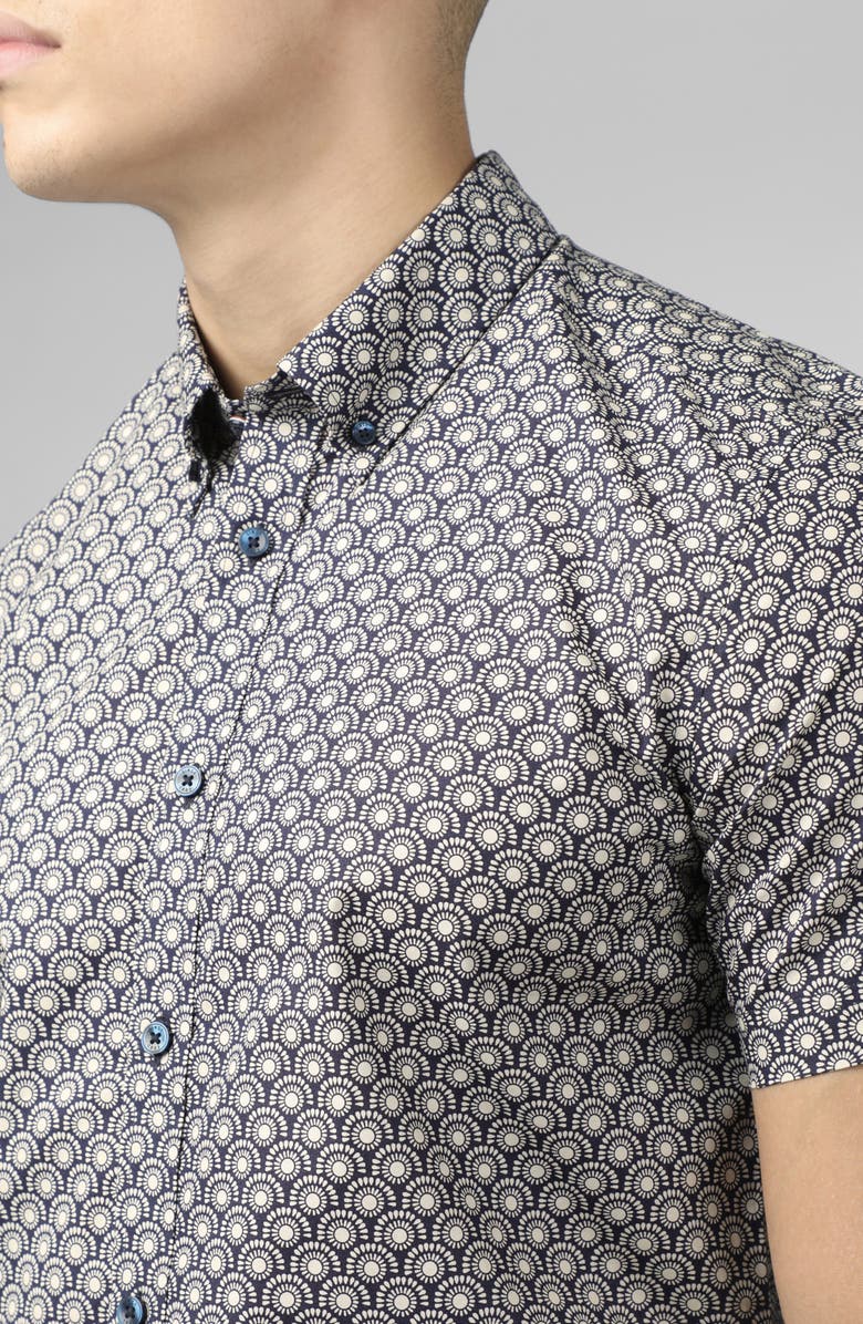Ben Sherman Deco Print Short Sleeve Button-Down Shirt, Alternate, color,