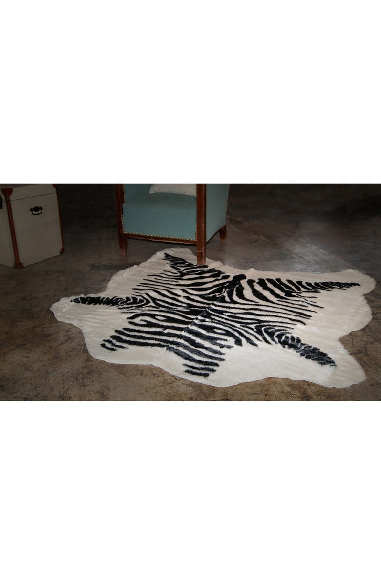LUXE Faux Fur Hide Area Rug/Throw - Zebra Black/White, Alternate, color,