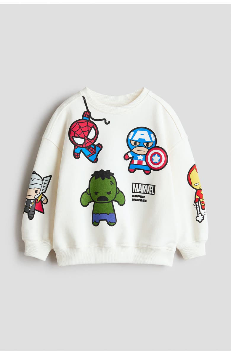 H&M Printed Sweatshirt, Main, color, White/Marvel Comics