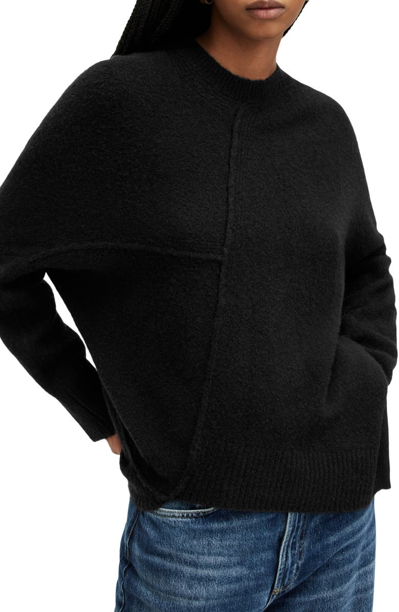 AllSaints Lock Asymmetric Hem Crewneck Sweater, Alternate, color,