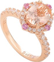 SUZY LEVIAN Rose Gold Sterling Silver Oval Cut CZ Halo Ring
